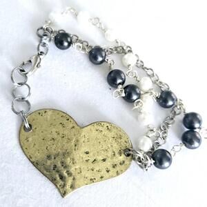 Hammered Heart Beaded Bracelet